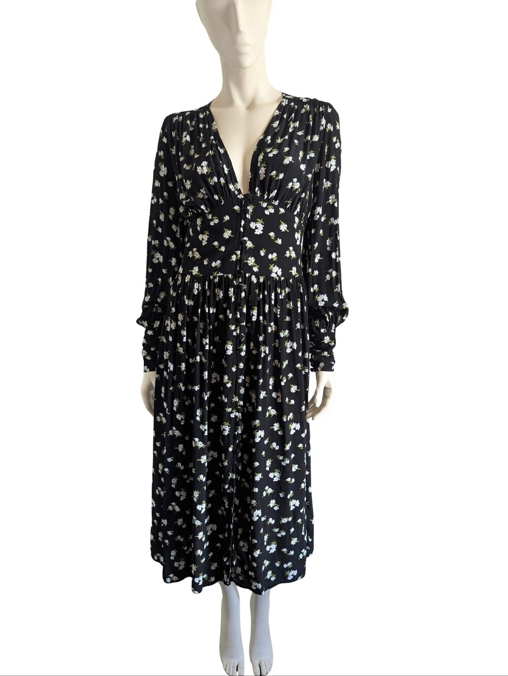 Rare! GHOST London by Tanya Sarne Jade Black Floral Viscose Corset Midi Dress S